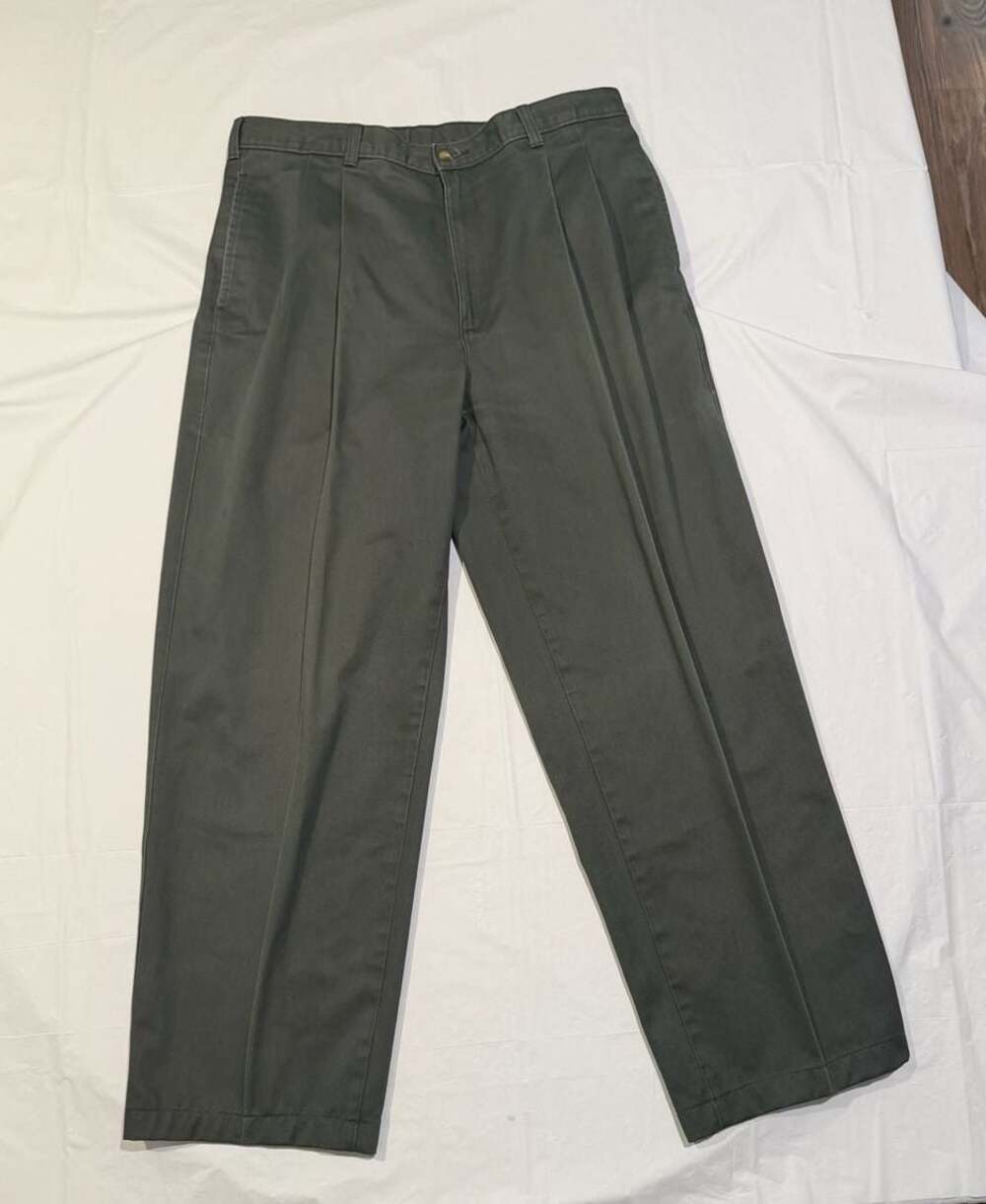 Bill Blass Casuals Vintage 90s Pleated Cotton Chino Pants Olive Green 34x32